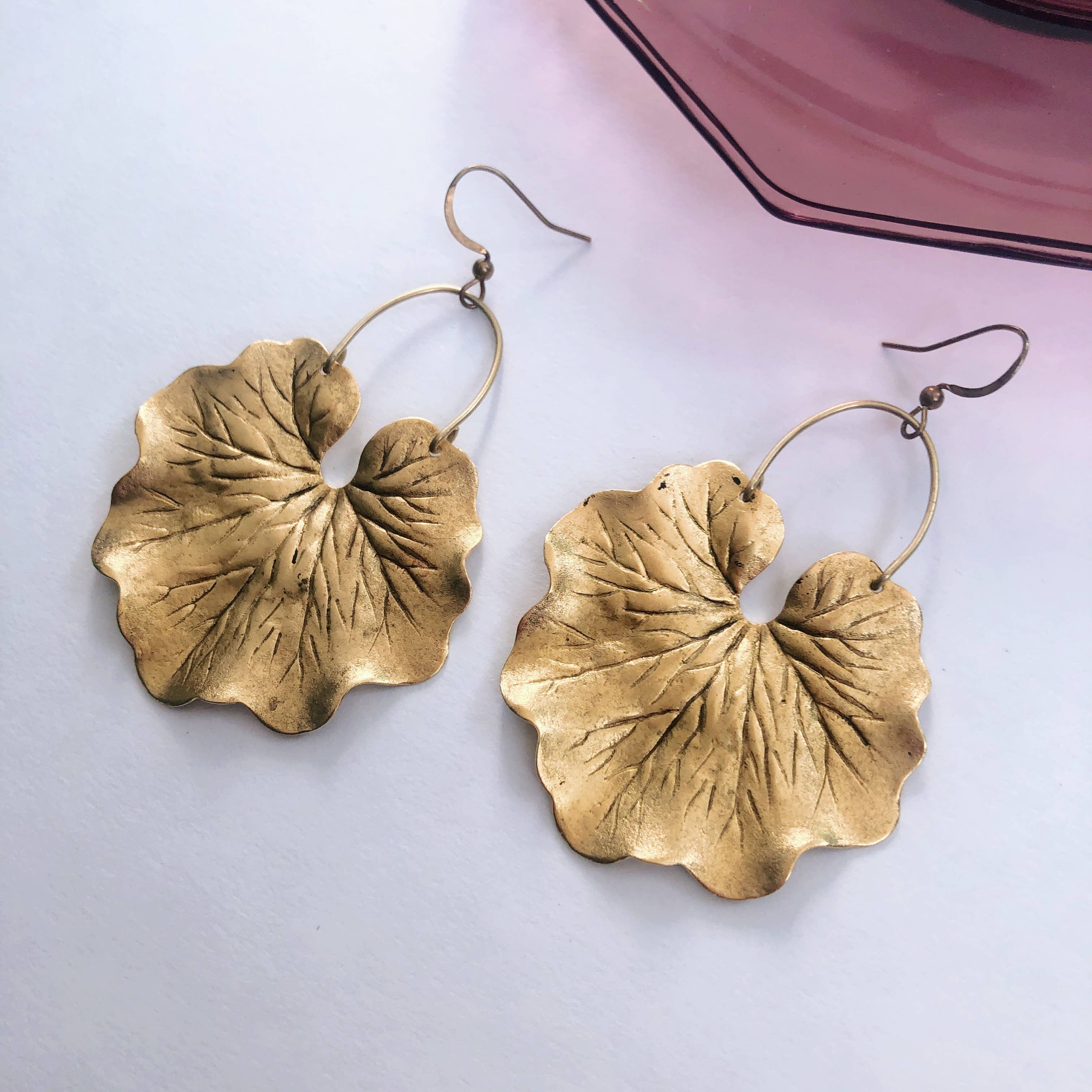 GeoMetricGem - Wholesale Dangle Earrings - Geranium Leaf Earrings ~ Brass4