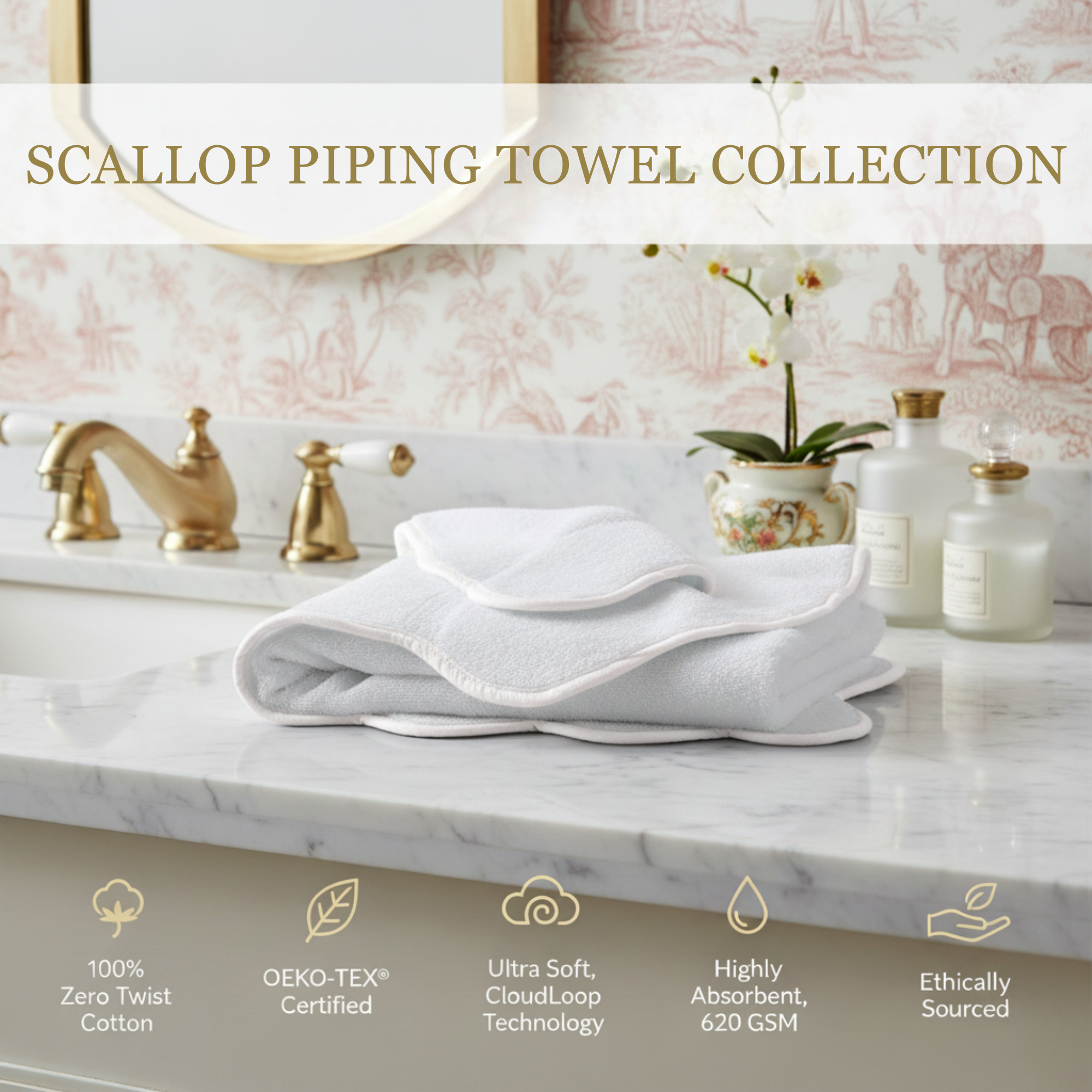 Lotus Linen – wholesale Badrumsmatta – Lyxig badrumsmatta i bomull med kammusselkanter101