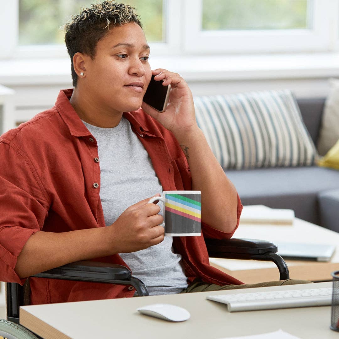 Rainbow & Co – wholesale Coffee mug – Disability Pride Flag Mug3