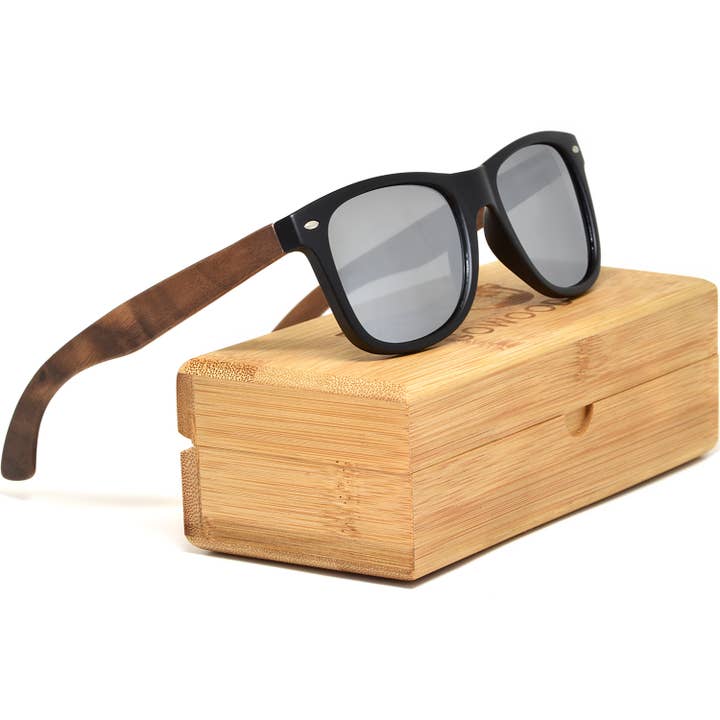 GOWOOD - Wholesale Sunglasses – Unisex - Walnut Wood Sunglasses with Silver Mirrored Polarized Lenses