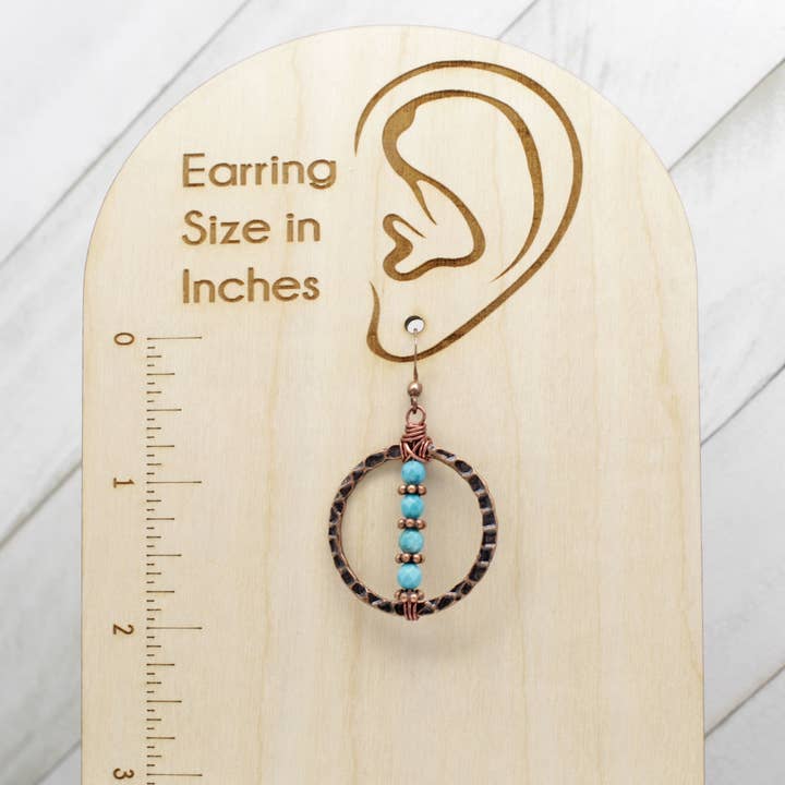Pillar of Salt Studio - Wholesale Dangle Earrings - Copper Hammered Circle with Turquoise Handmade Earrings3