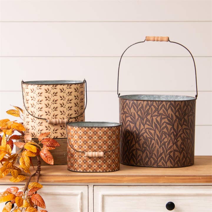 Audrey's Home & Gift - Wholesale Bucket/Pail - Buckets - Vintage Wallpaper Patterns (Set Of 03)
