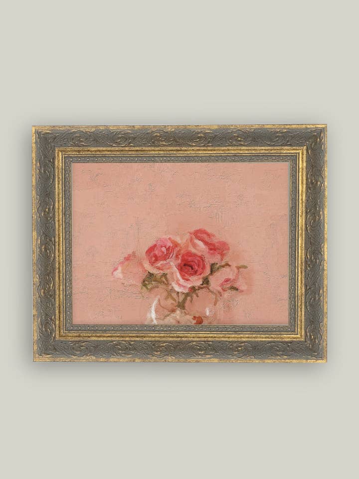 Pink Roses Framed Antique Art for wholesale by Petal Lane Home