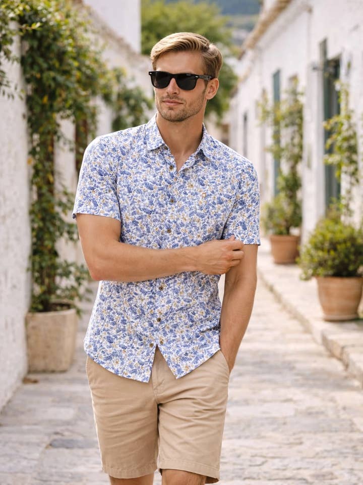 Polo Shirt with Botanical Print for wholesale by Yellow Skin