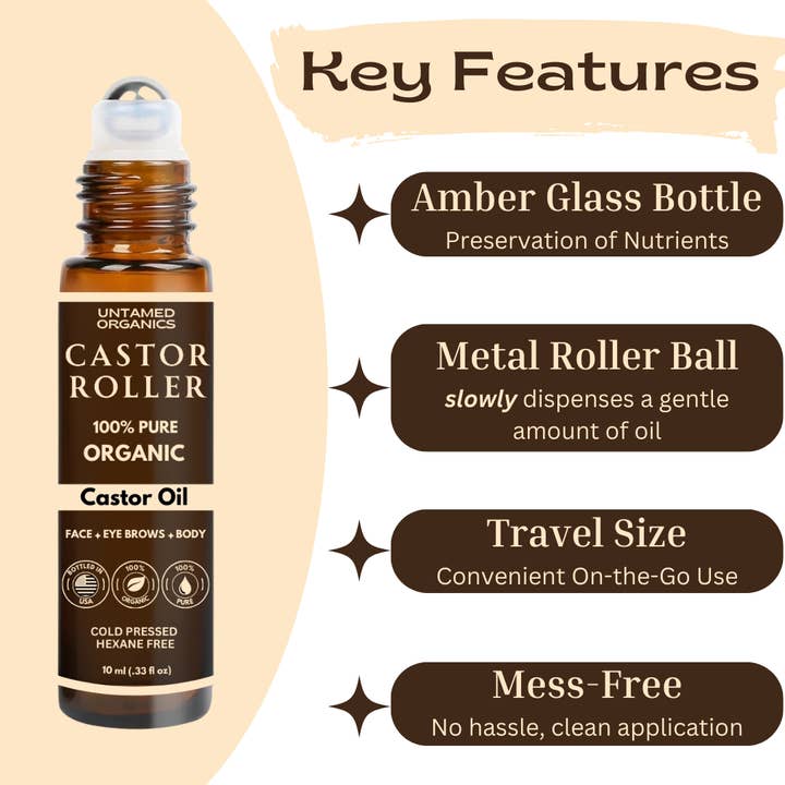 Untamed Organics - Wholesale Bath/body oil - Organic Cold Pressed Castor Oil Roller | 10 mL Glass Bottle2