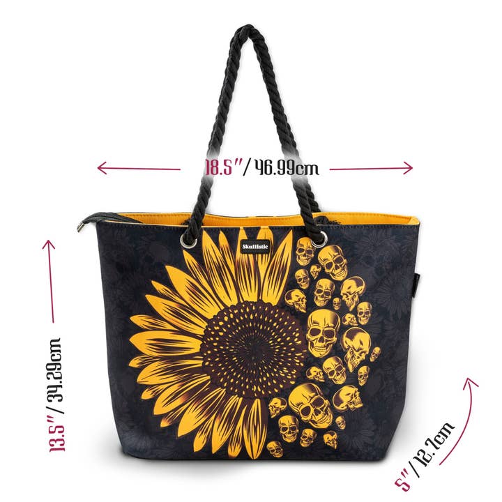 Zapps Clothing – Großhandel Strandtaschen – Skullistic Sonnenblumen Totenkopf Schulter-Strandtasche5