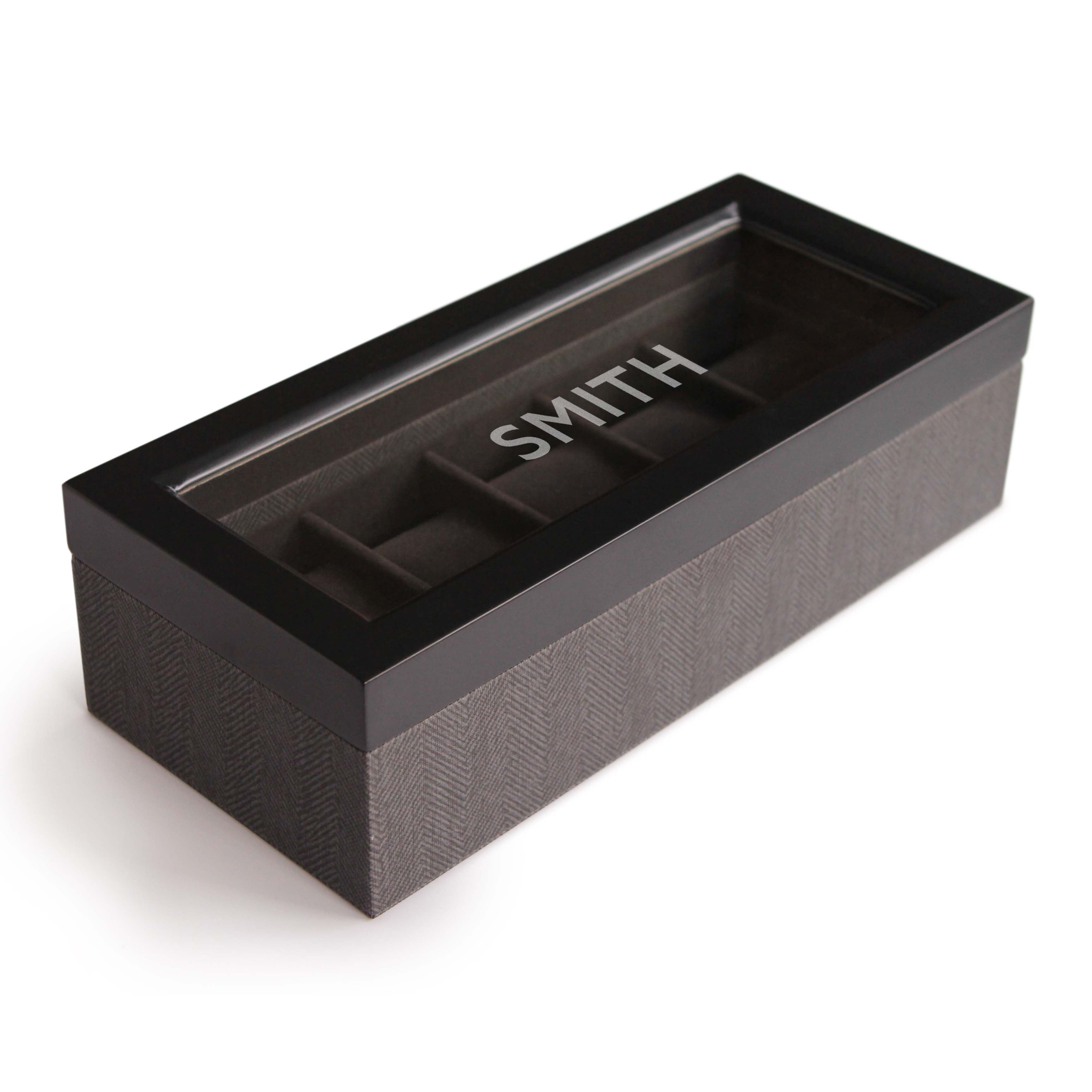 Negro y espiga Caja para Relojes Bicolor con Textura Espiga - 5 Compartimentos de venta al por mayor en Faire4