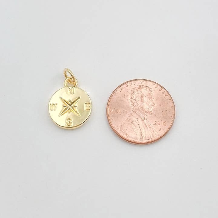 Beads Creation - Wholesale Individual charm/pendant - Gold Filled Compass Coin Charm, Traveler Charm, CP13531