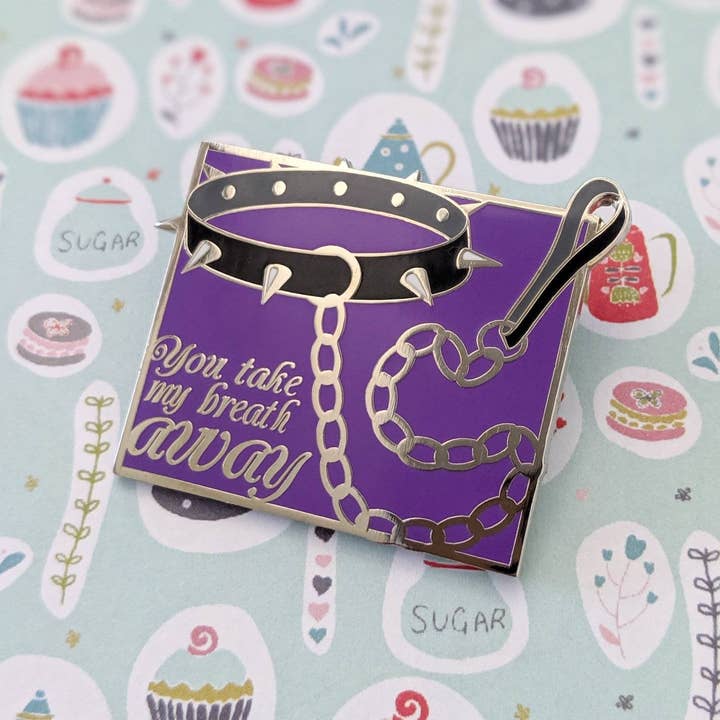 Cunning Linguist Co. - Wholesale Lapel pin/button - Choker - collar w/ leash, erotic, kinky sexy, enamel pin1