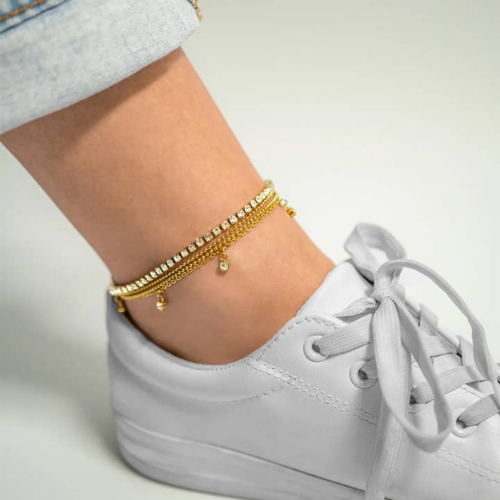 WJW - Wholesale Anklet - 18K Gold PVD Elegant Layered 3 Row Chain Anklet6