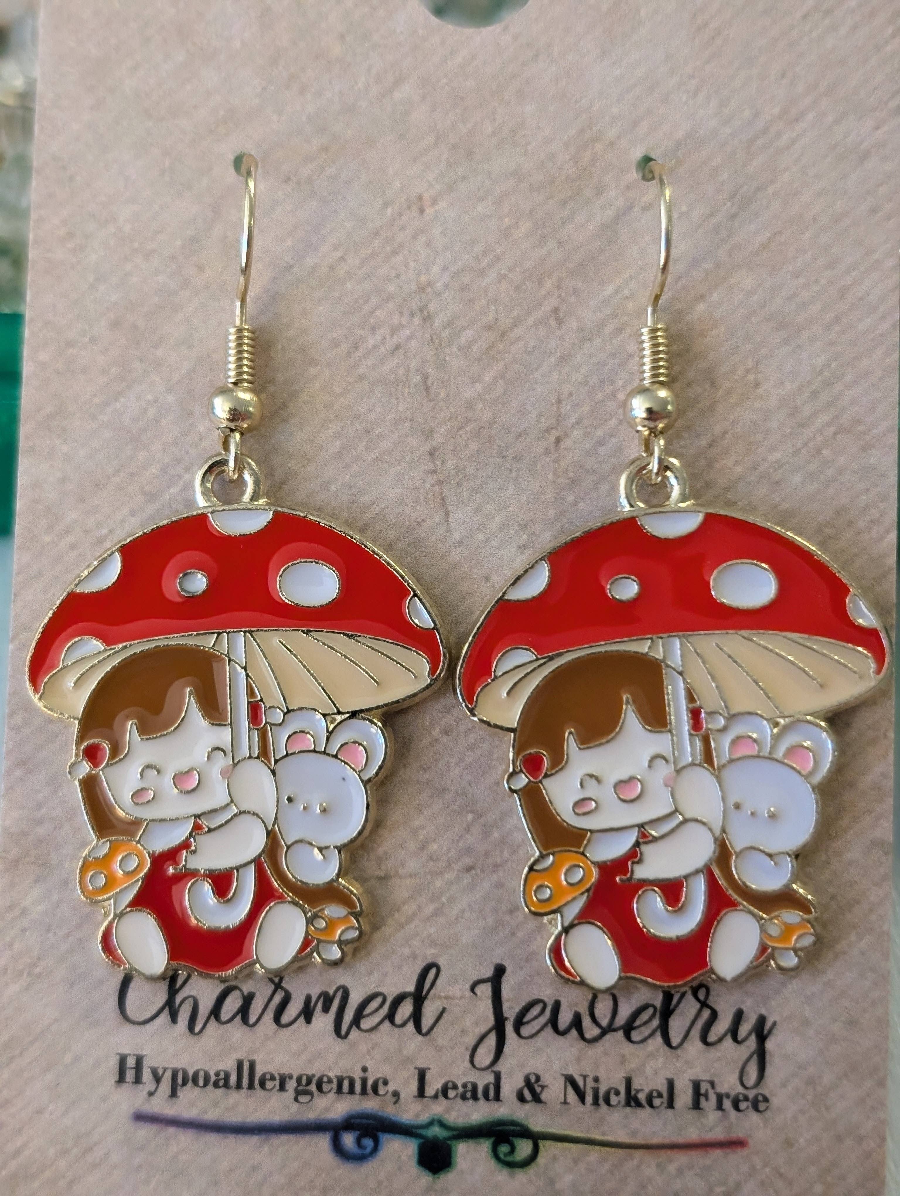 Con-Quest Crafts – Conjunto de joias por atacado – Brincos, Colares e Puxadores de Zíper de Cogumelos e Seta5