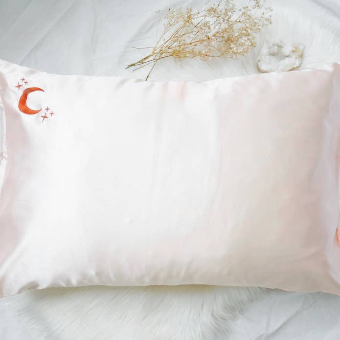 Goddess Provisions - Wholesale Bedding pillowcase/sham - Crystal Dreams Pillowcase, Cosmic Sleep Moon Pink Vegan Silk13