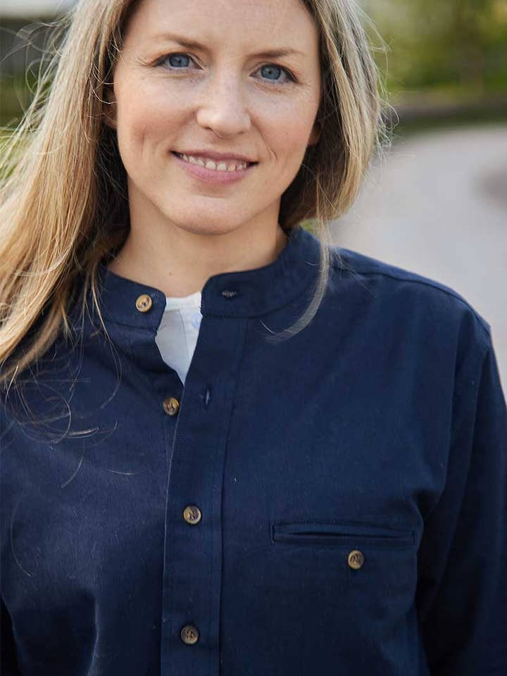 Lee Valley Ireland – wholesale Buttoned-down shirt – Unisex – Irish Collarless Linen Grandad Shirt LN9 Navy8