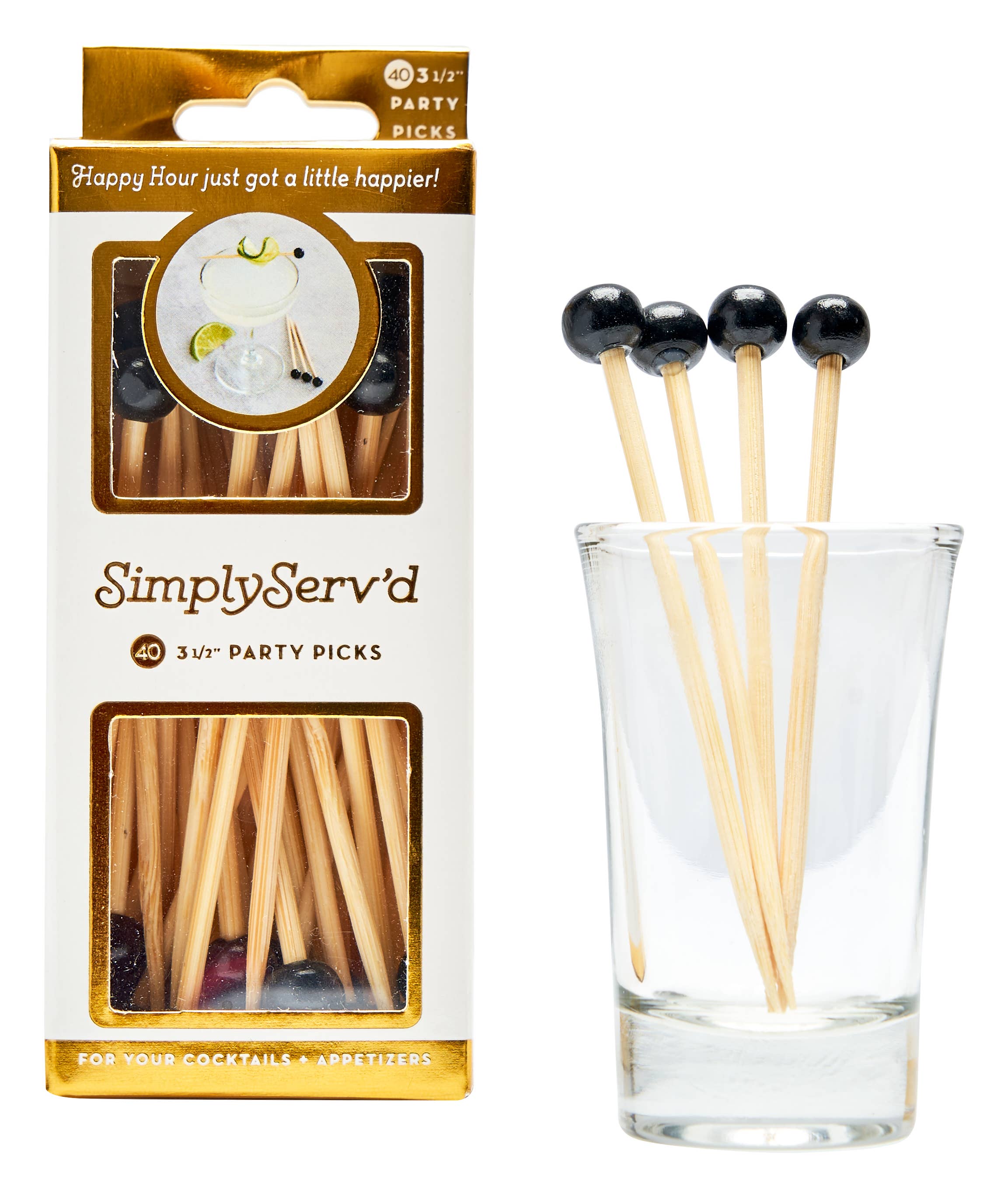 Sophistiplate - Wholesale Tooth Picks/Party Picks - Party Pick Fancy Bamboo Toothpick Small 3.5" Black Ball 40pk