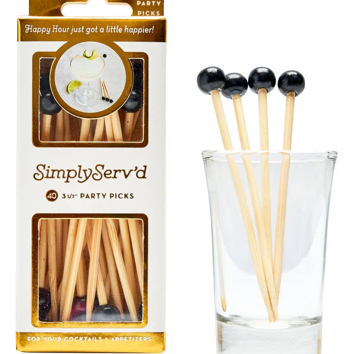 Sophistiplate - Wholesale Tooth Picks/Party Picks - Party Pick Fancy Bamboo Toothpick Small 3.5" Black Ball 40pk0
