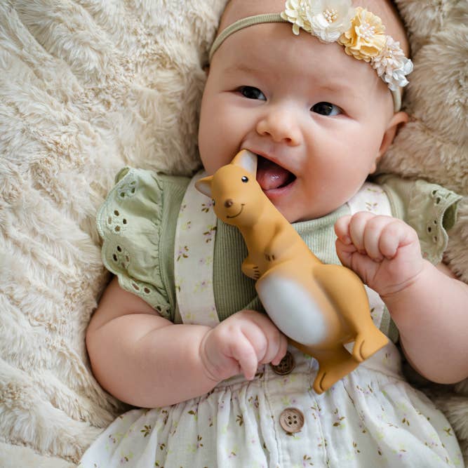Tikiri Toys LLC - Wholesale Bath Toy - Baby - Kangaroo Natural Rubber Teether, Rattle & Bath Toy