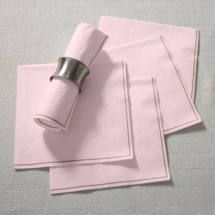 Luxe Party - Wholesale Disposable Napkin - Blush with Gold Stripe Lunch Napkins | 20 Napkins