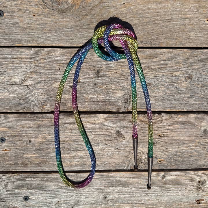 Rainbow Rhinestone Western Bolo Tie #BT103 for wholesale by Rodeo Drive