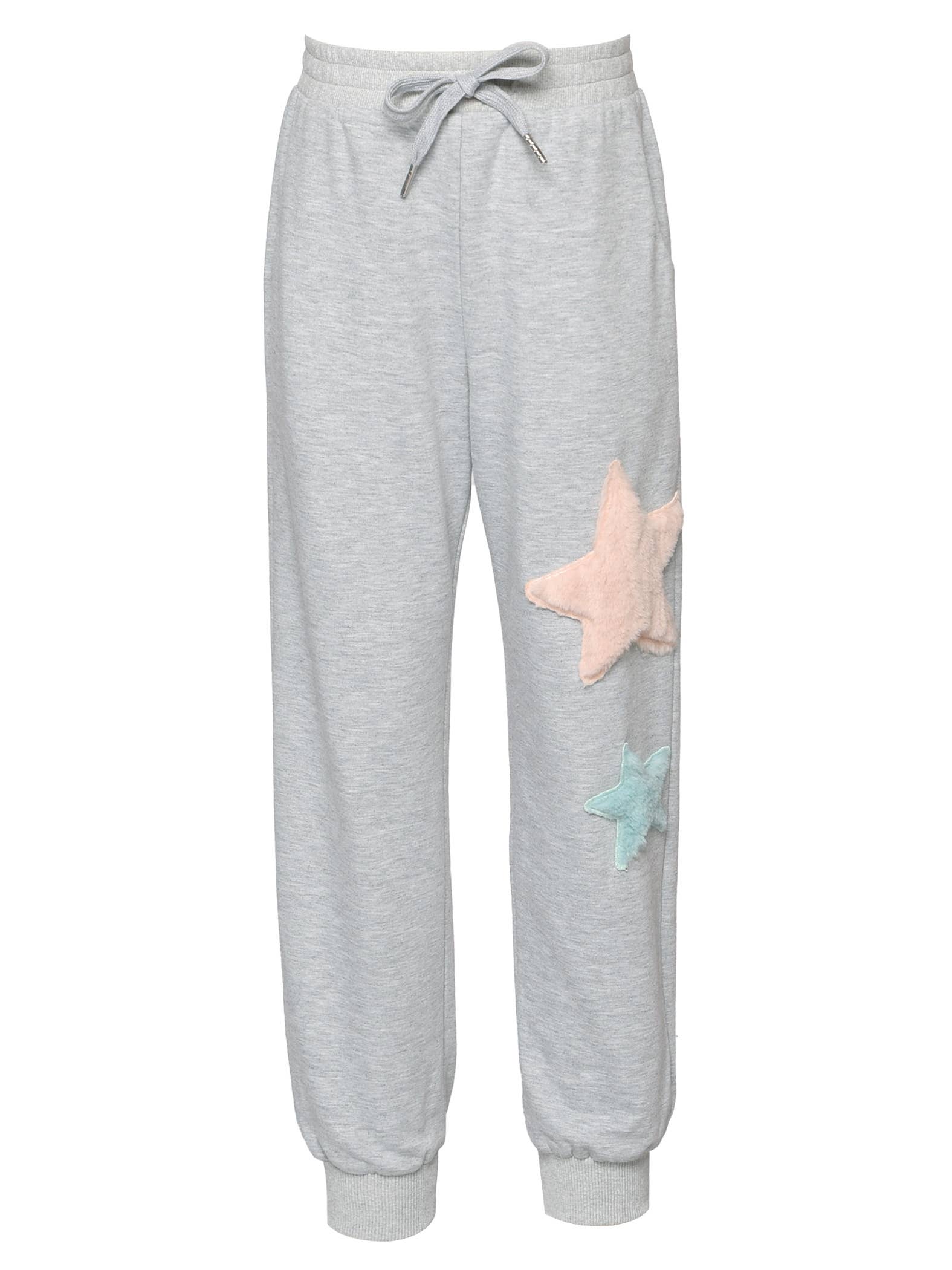 GREY JOGGERS WITH FAUX FUR STAR APPLIQUES for wholesale on Faire