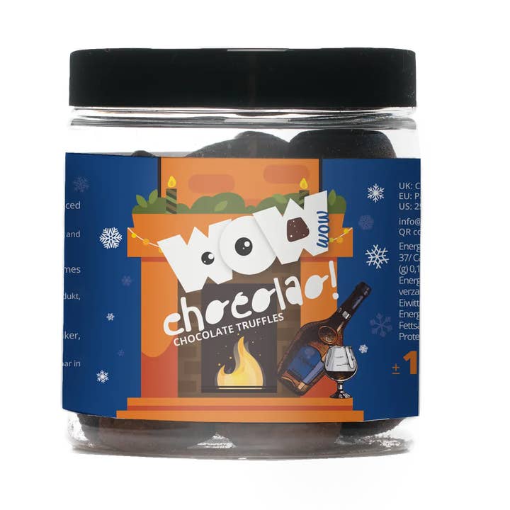 Cognac - Edizione Natalizia - Tartufi al Cioccolato - Barattolo Regalo da 130g per la vendita all'ingrosso da parte di WOW Chocolao!