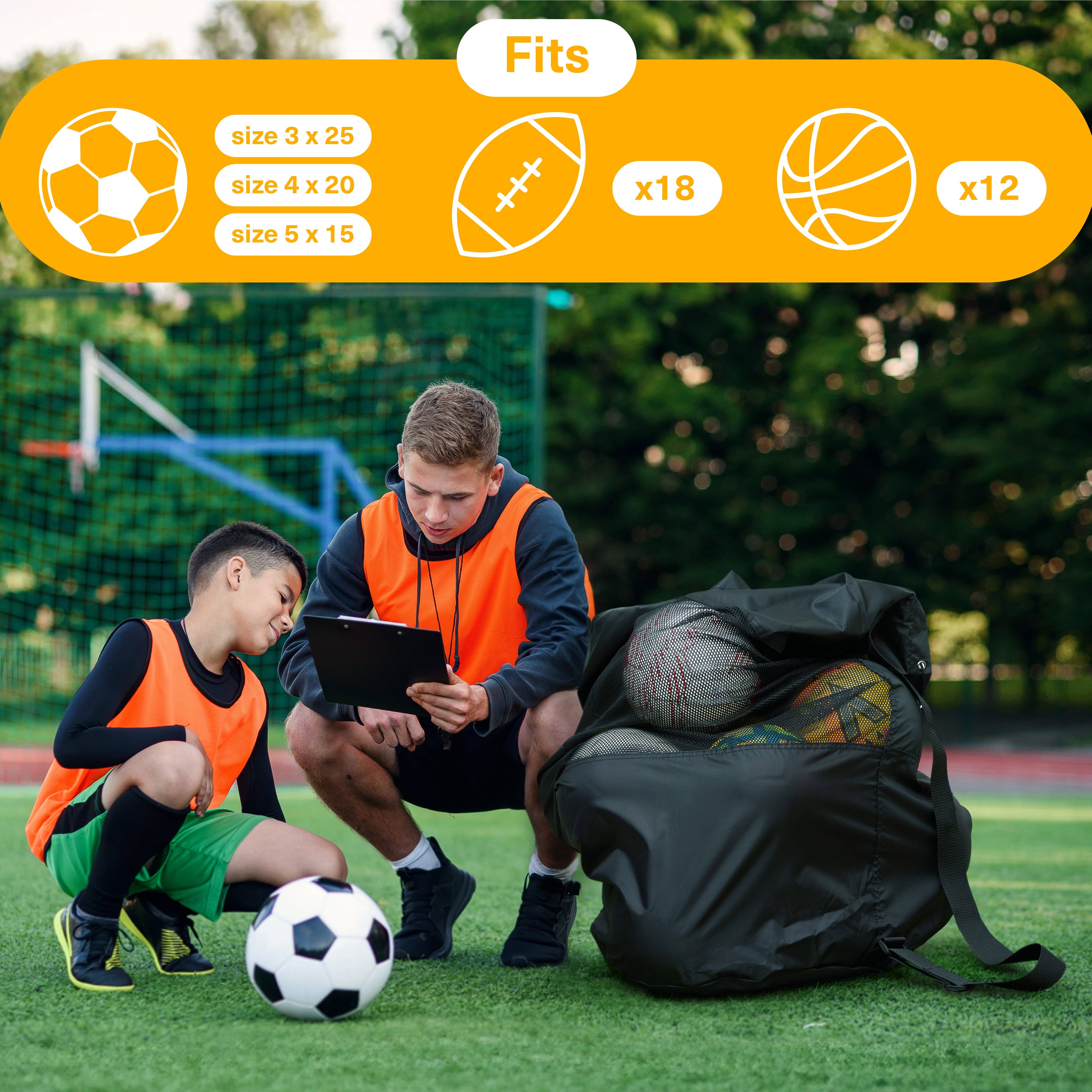 Bramble – wholesale Sports ball – Extra Large Drawstring Ball Bag with Adjustable Straps & Ball Pump2