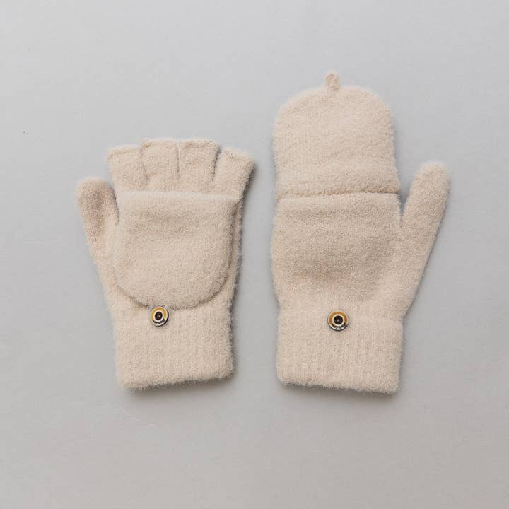 Leto Accessories - Wholesale Gloves - Women's - Winter Knit Convertible Fingerless Gloves with Mitten Flap