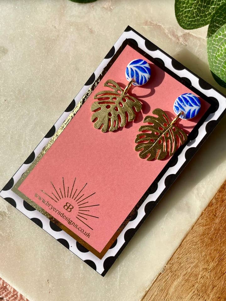 Greek Goddess Monstera Leaf Statement Earrings for wholesale by Bryers Designs