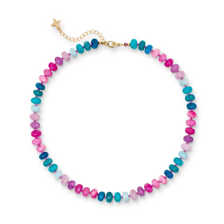 Purple, Pink & Blue Mixed Jade Stone Natural Beaded Necklace for wholesale by XUXA