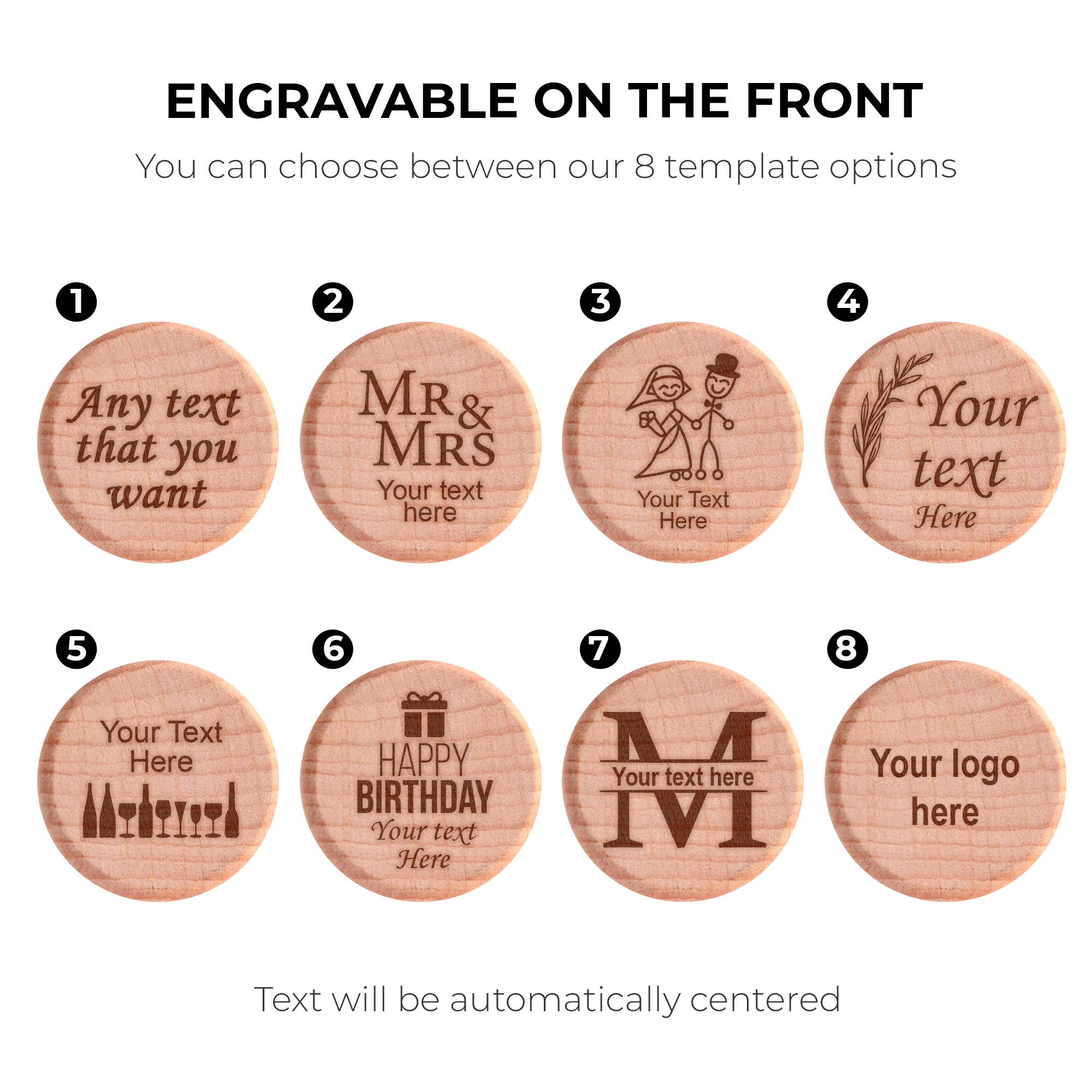 Famgraving – Großhandel Weinverschluss – Individuell gravierte Weinflaschenverschlüsse aus Holz, Großpackung14