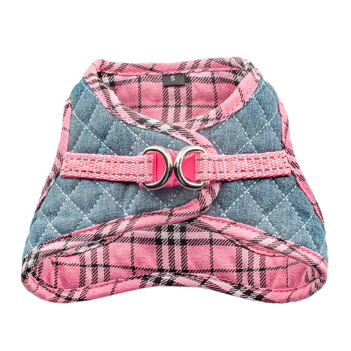 Harnais Step-In en jean - Plaid rose pour la vente par Urban Dog Stars