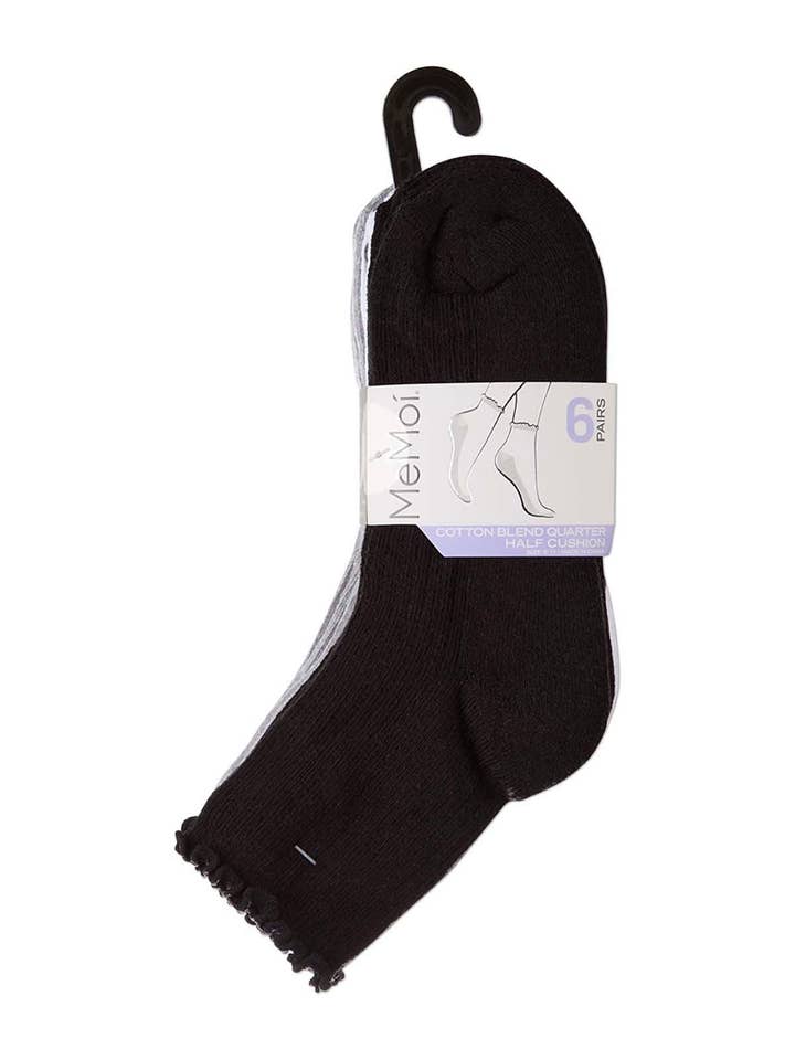 Infinity Classics International Inc. - Wholesale Socks - Women's - Ribbed Picot Cuff Cotton Quarter Sock 6 Pr Pack2