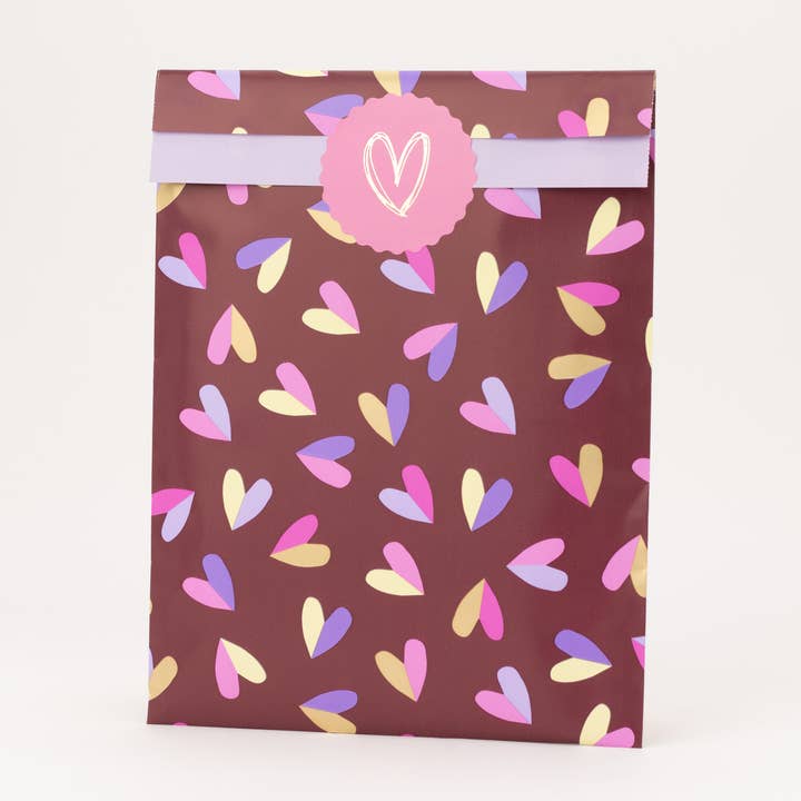 Sacchetti di carta cuori bicolore, viola e rosa per la vendita all'ingrosso da parte di liebevoll verpackt