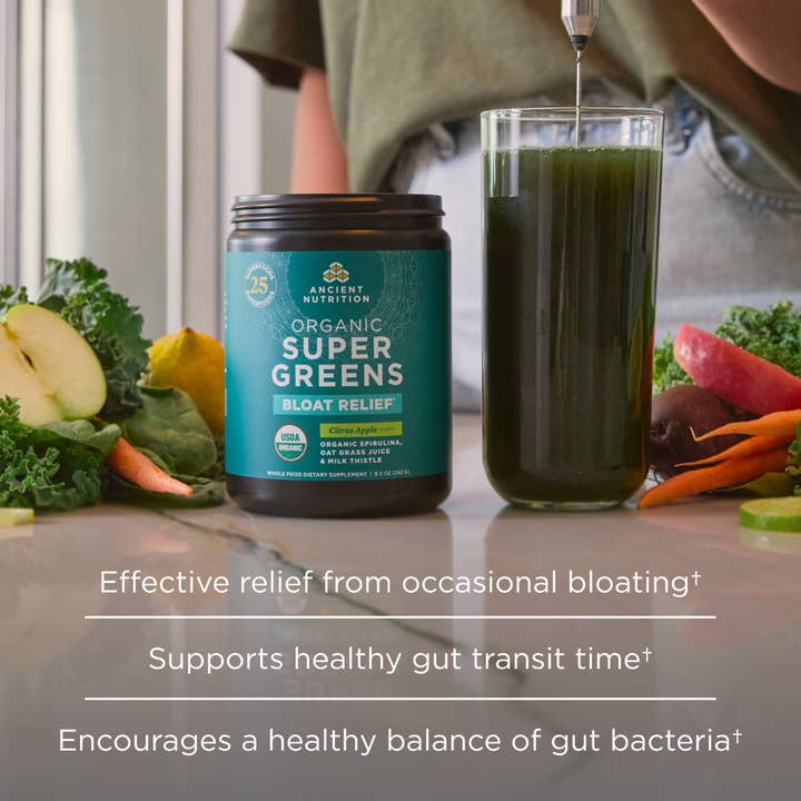 Ancient Nutrition - Wholesale Protein/Superfood Powder - Organic SuperGreens Bloat Relief†| Powder Citrus Apple Flavor (25 Servings)3
