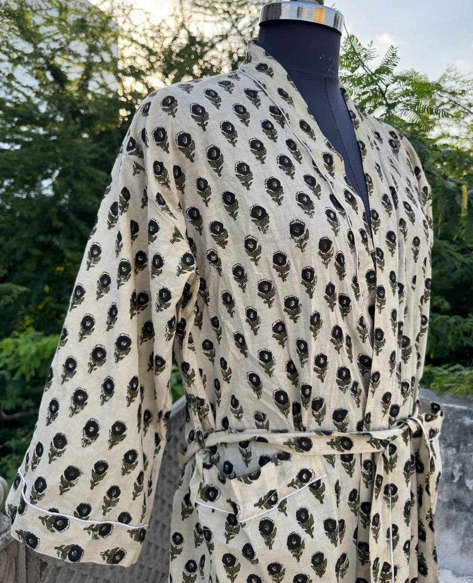 bhavnas boutique – wholesale Robe – Women's – Floral Cotton Vintage Woman's Block Print Kimono Robes 0