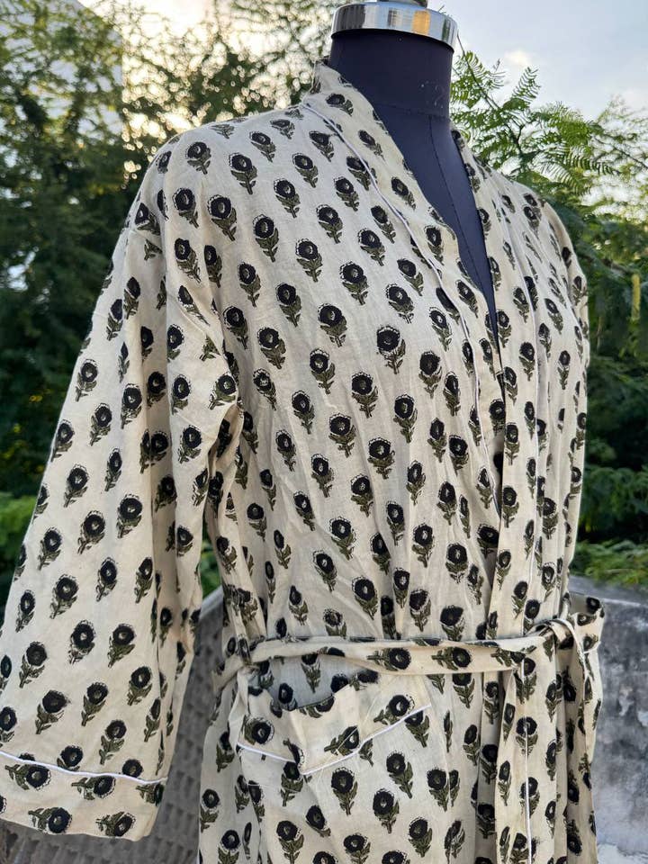 bhavnas boutique – wholesale Robe – Women's – Floral Cotton Vintage Woman's Block Print Kimono Robes 0