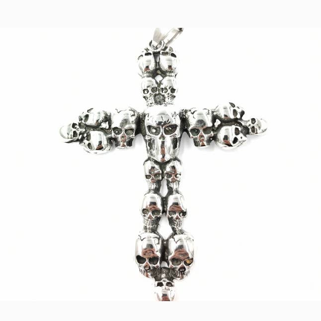 Steel cross pendant with covered skull for wholesale by MYLENE ET FELIX