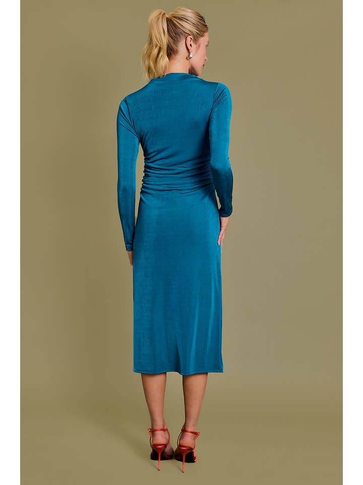 GILLI - Wholesale Dress - Women's - LONG SLEEVE MOCK NECK SIDE SHIRRING MIDI DRESS2