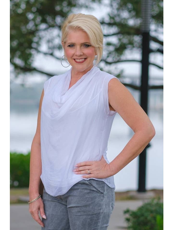 TINA Stephens Italy/Tees By Tina - Wholesale Blouse - Women's - Sarita Silk Drape Neck Top (BT212)6