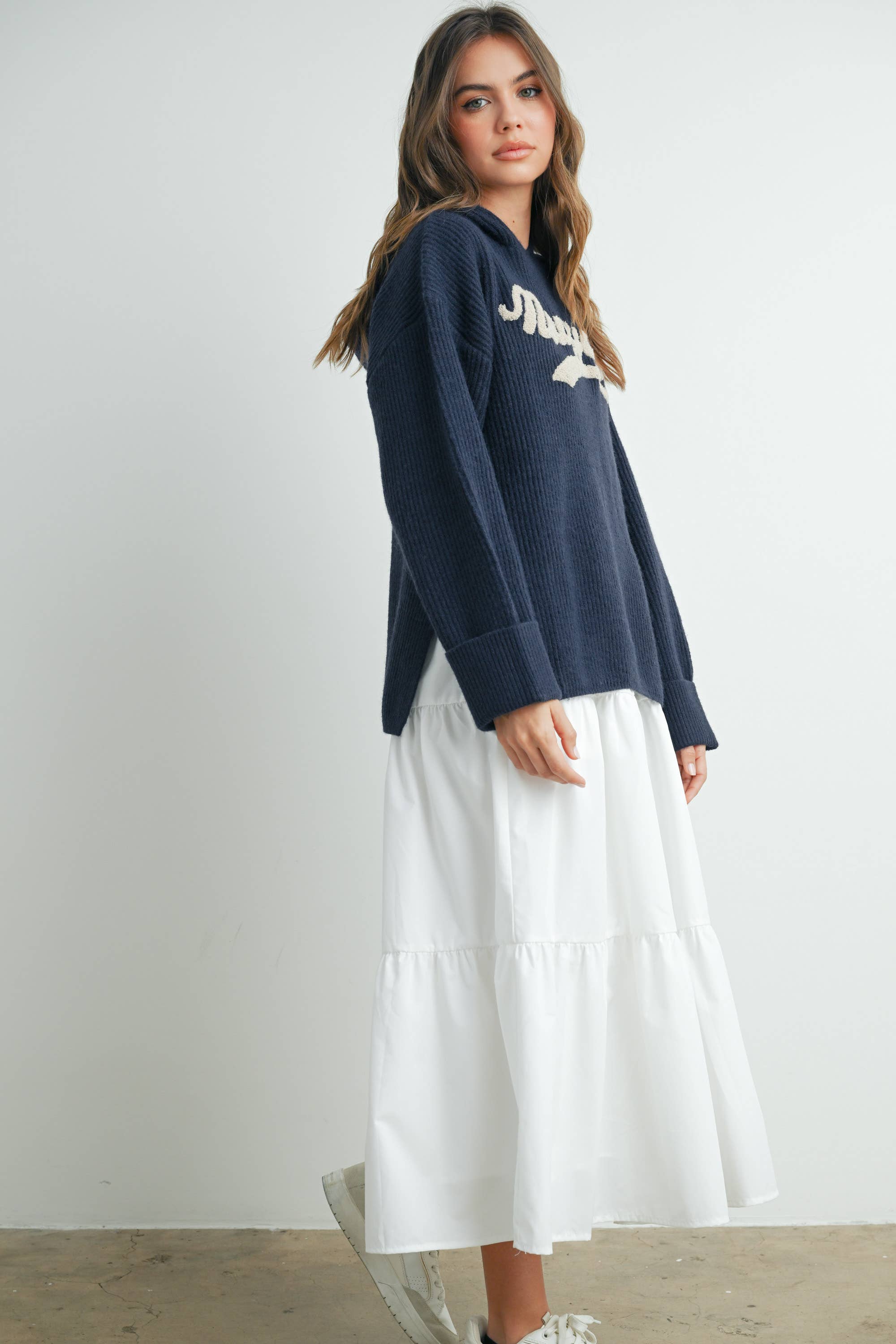 BUTTERMELON - Venta al por mayor Jersey de punto - Mujer - Jersey con capucha bordado de Nueva York - BMW727721