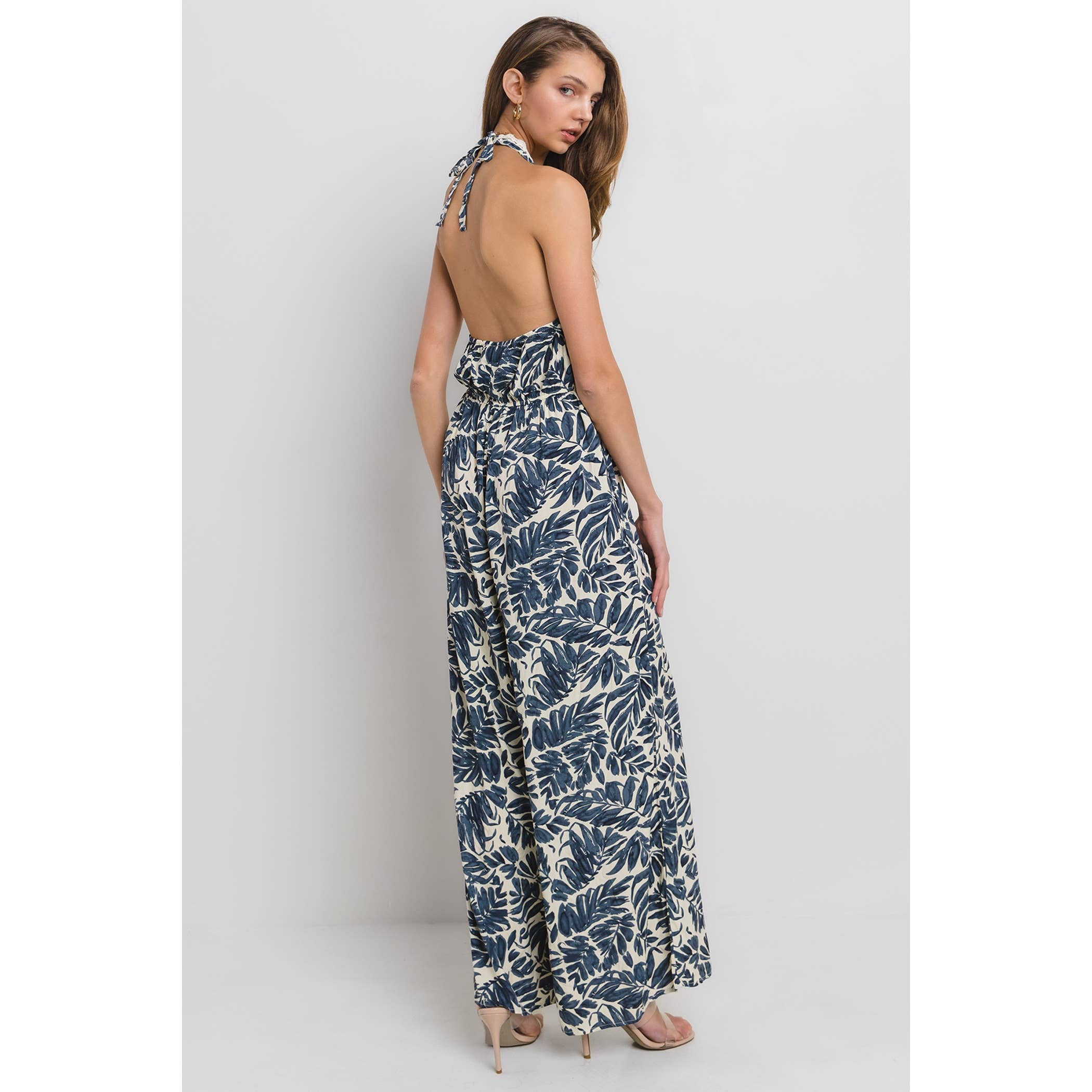 MULTI HALTER NECK JUMPSUIT WITH TRIM DETAIL for wholesale on Faire7