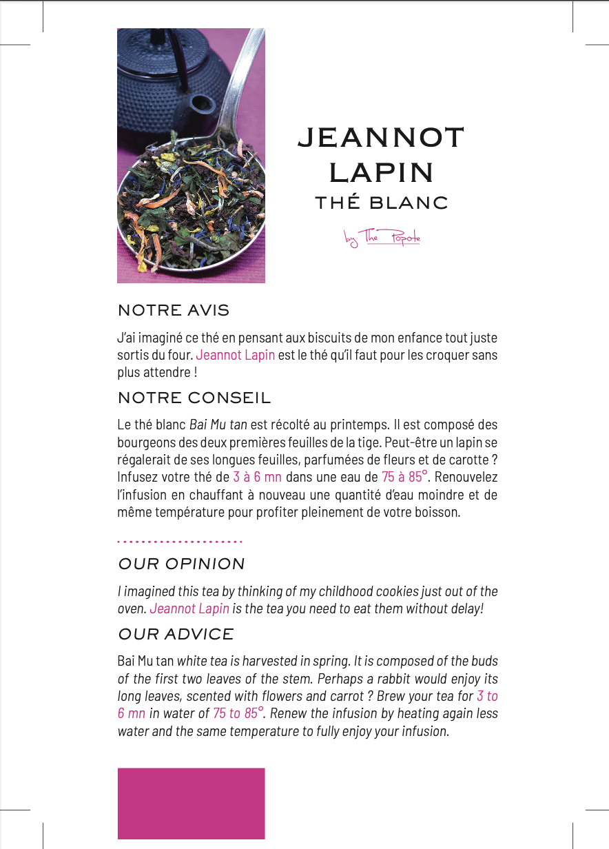 The Popote - Wholesale Loose Tea - White Tea "Jeannot Lapin"3