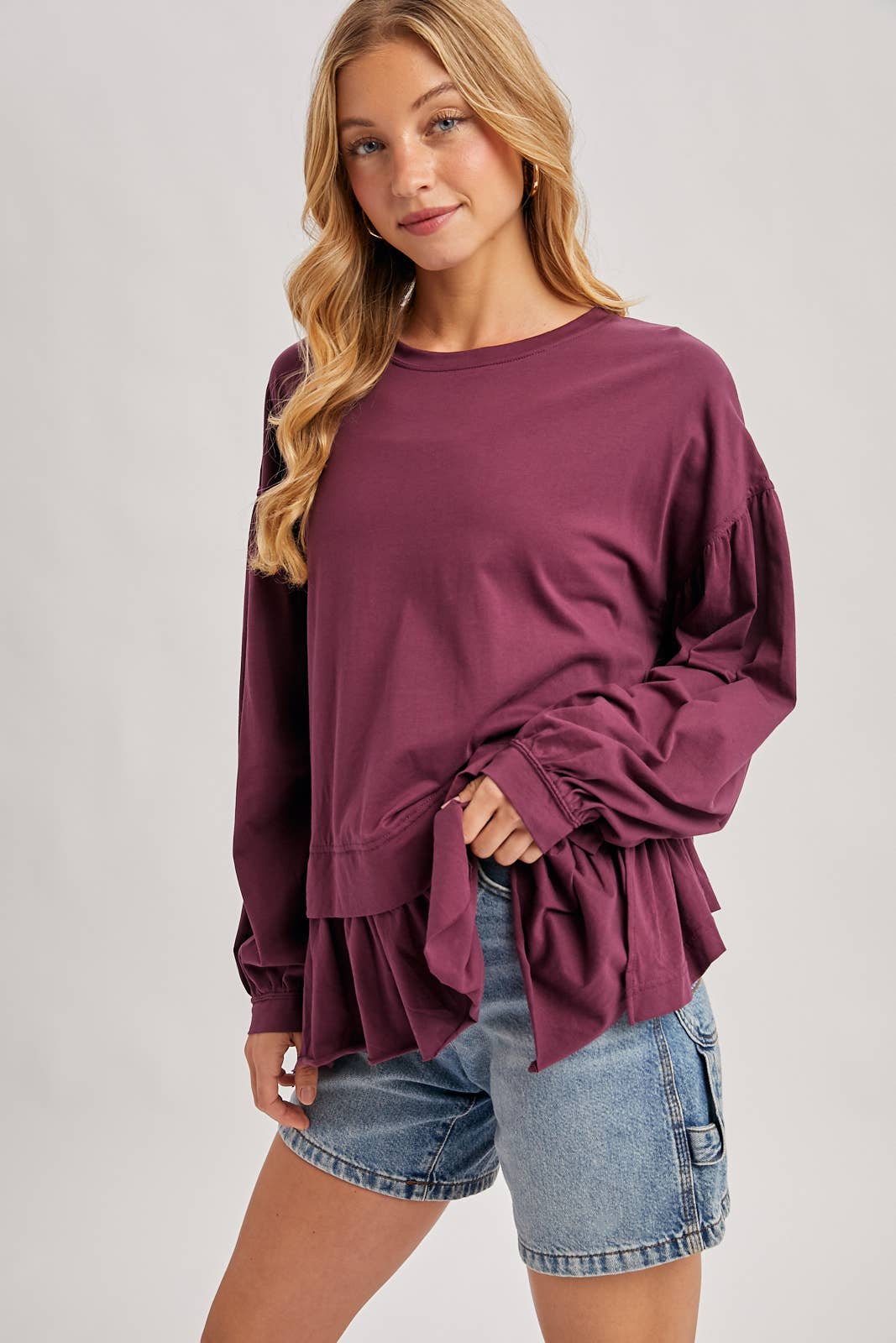 Bluivy – Großhandel Strickoberteil – Damen – ÜBERGROßES STRICKOBERTEIL MIT GERÜSCHTEM PEPLUM-SAUM16