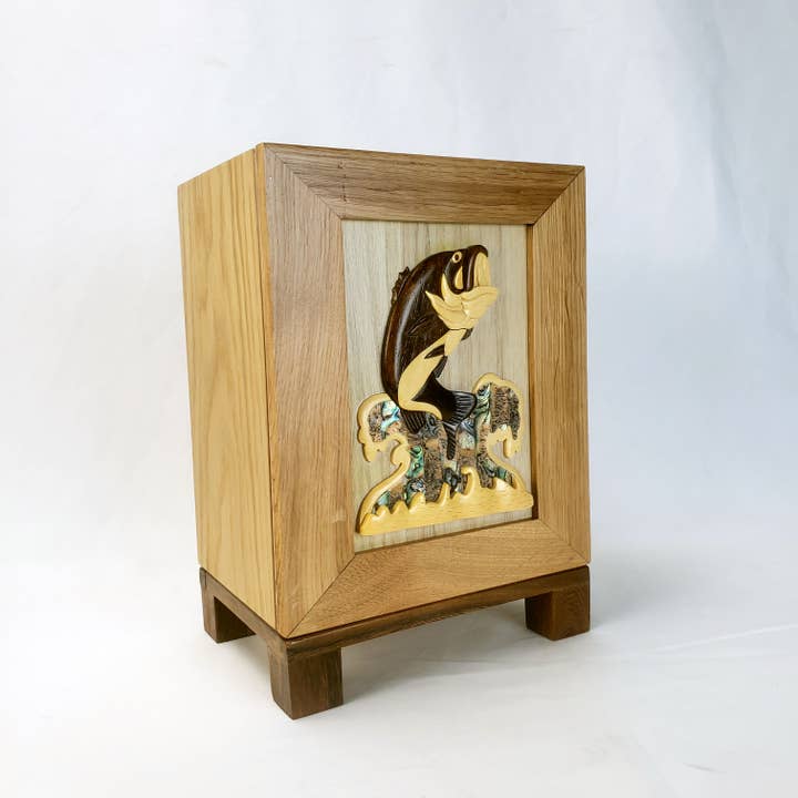 Positive Urns – Großhandel Urne – Großmaulbarsch-Urne - Handgefertigtes Holz und Abalone-Muschel