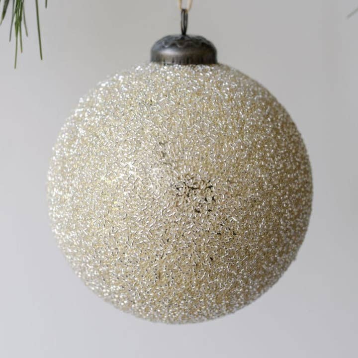 CG Hunter - Wholesale Ornament Set - 4" Beaded Cream Glass Ornament0