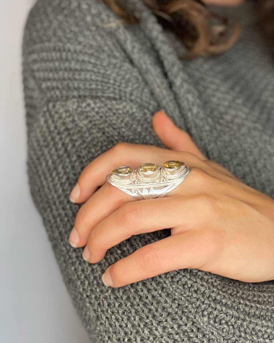 Zig Zag Asian Collection - Venta al por mayor Anillos grandes/de cóctel - Anillo grande de triple piedra Jali17