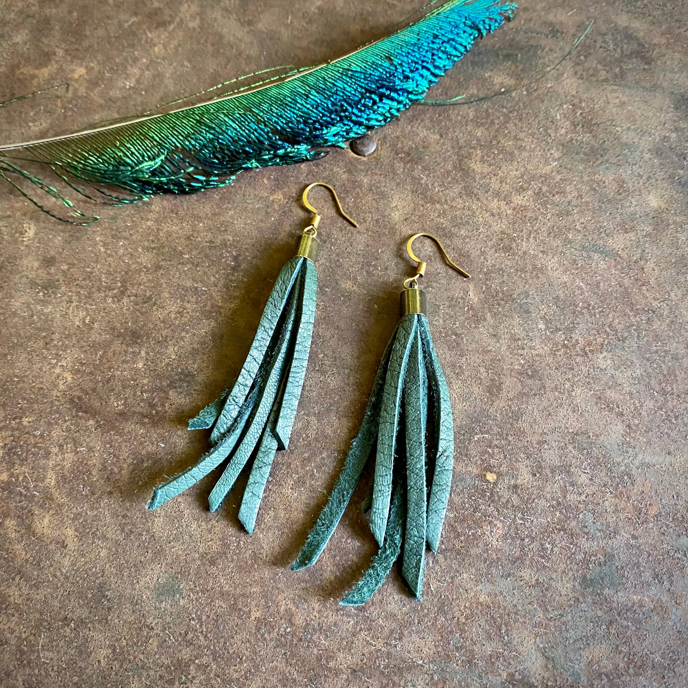 Mini Tassel Earrings - Hunter Green, Western Short Leather for wholesale on Faire7