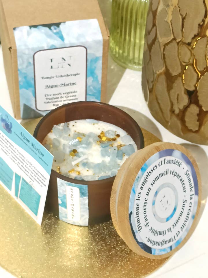 Bougie Lithothérapie Aigue-Marine pour la vente par LNDECO
