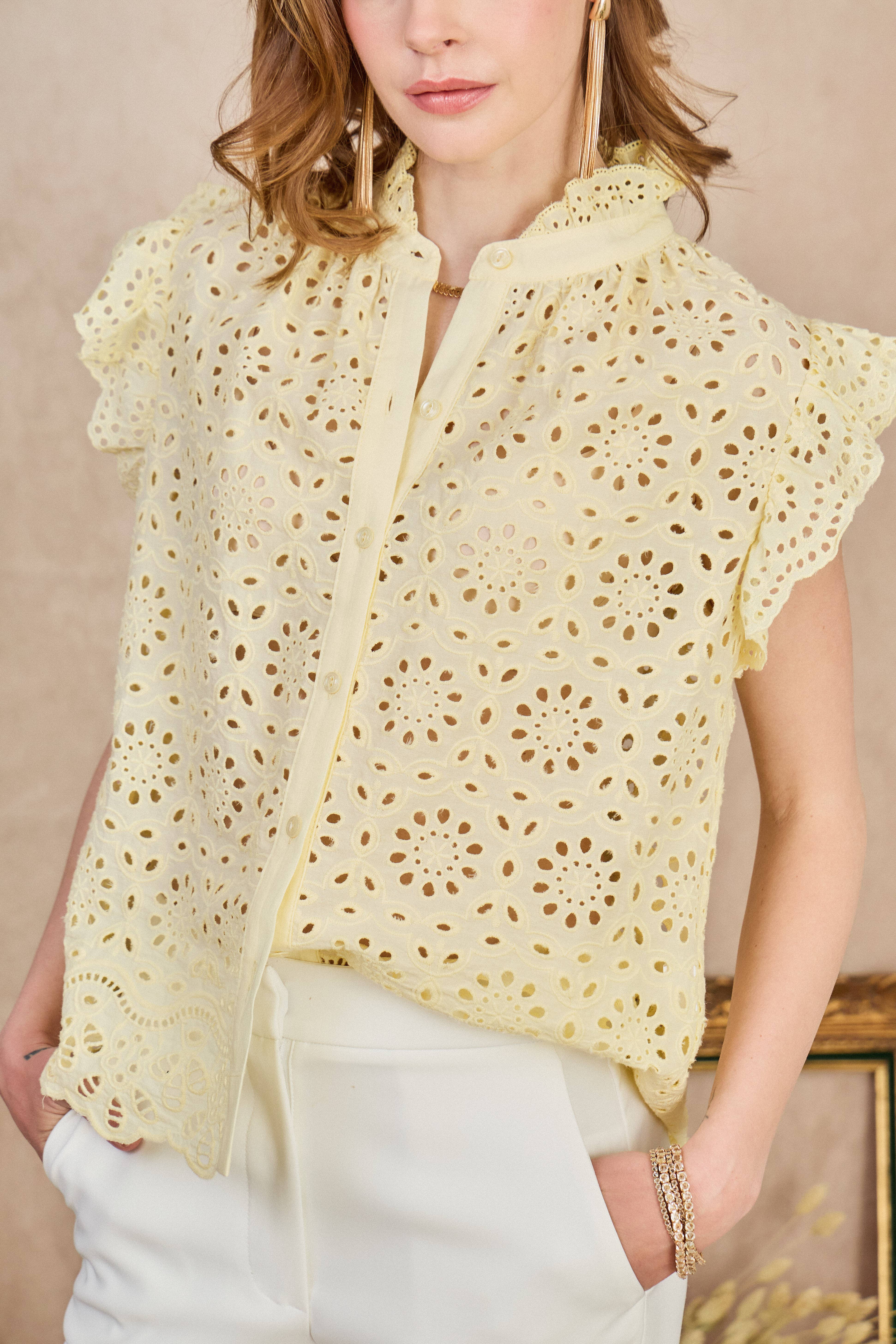 LULUMARY - Venta al por mayor Camisa con botones - Mujer - Blusa de encaje CH36311