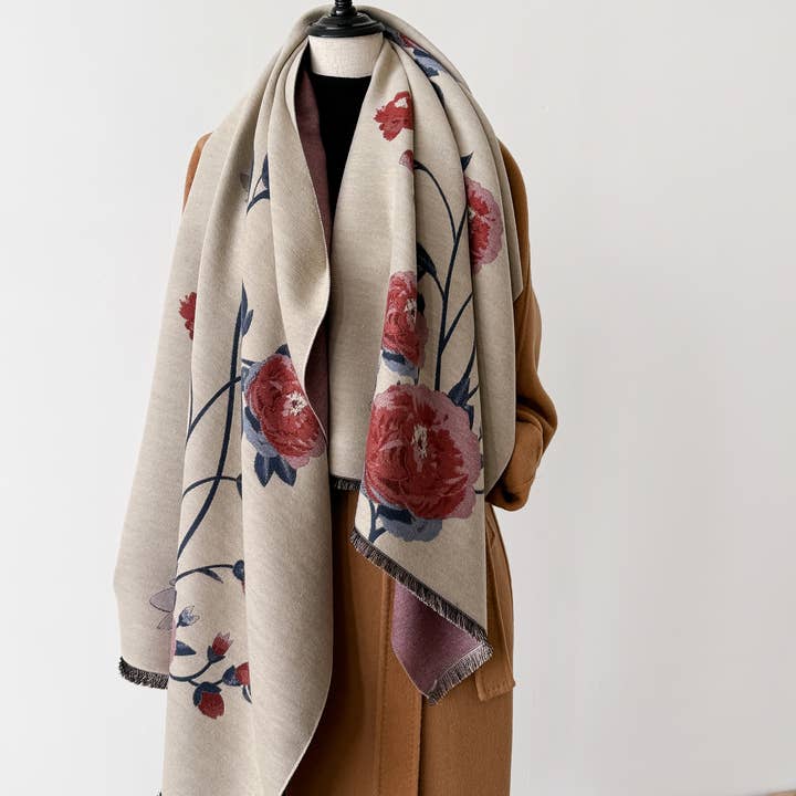 Winding River - Wholesale Wrap - Women's - Red / Blue Blossom Reversible Wrap