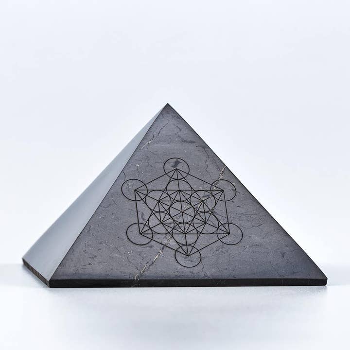Modern ÅŒM - Wholesale Spiritual Stone/Crystal - Shungite PYRAMID with Metatron's Cube